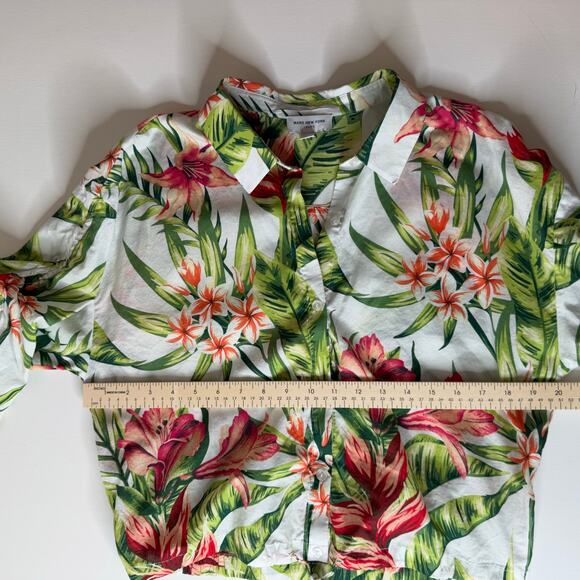 Marc New York Womens Floral Button Up Cropped Tie Waist Blouse Large Tropical - Picture 11 of 12